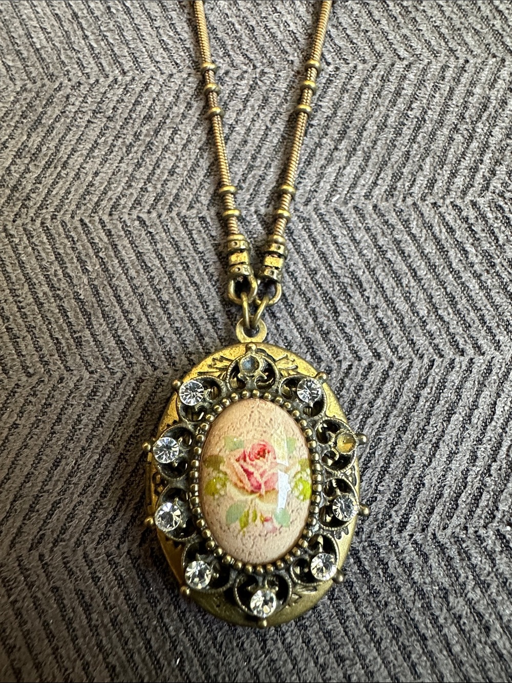 Michal Negrin Vintage Gold Floral Locket Necklace - Pink Rose